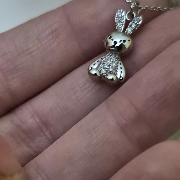 Fifth Avenue Collection Silver Tone Rhinestone Baby Bunny Necklace - Picture 4 of 7